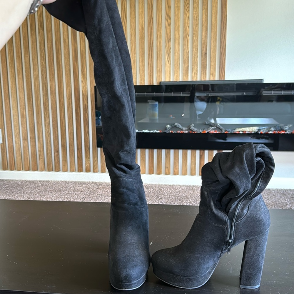 Over the knee suede platform boots